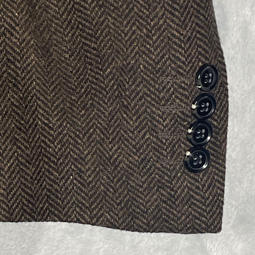 Enzo Tovare Dan Brown Herringbone Wool Blend Blazer Zip Bib Mens 44R Sport Coat